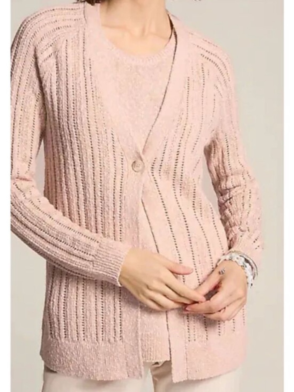 J. Jill One Button Pink Marled Cardigan PL